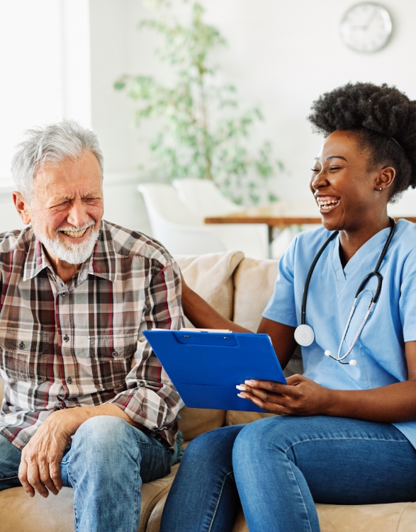 A resident with a caregiver