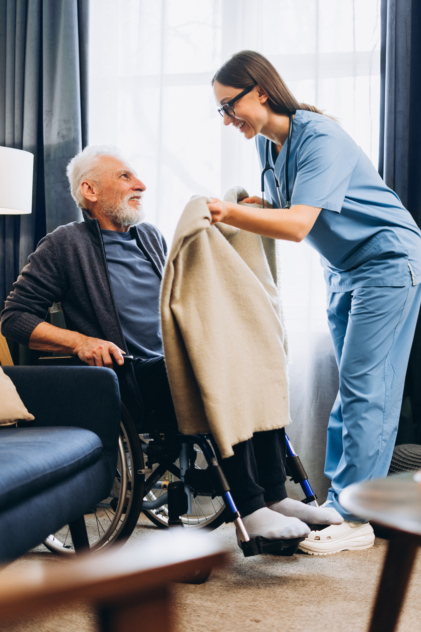 A resident with a caregiver